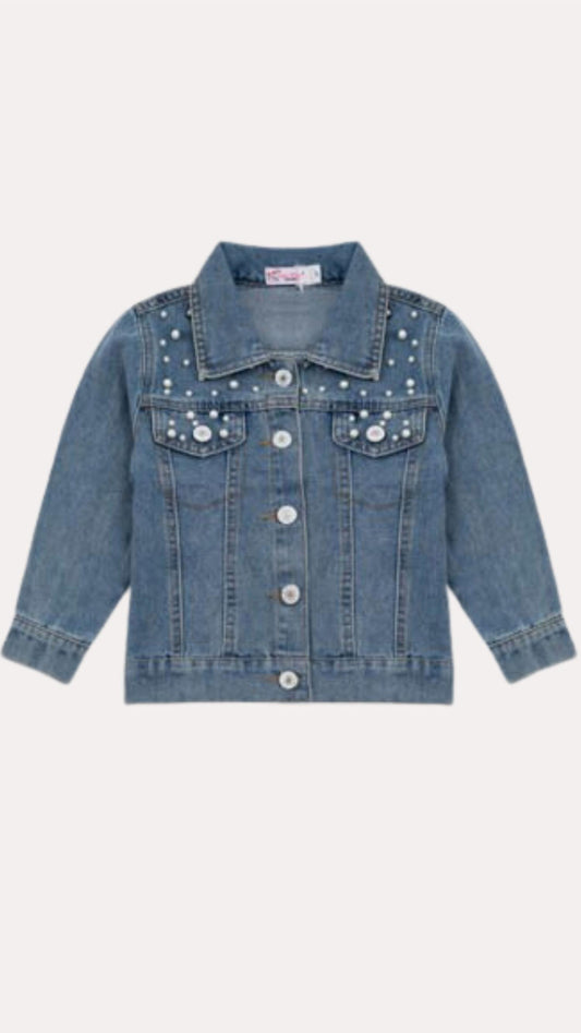 Clover Cottage - Kids Girls Pearl Studded Jean Jacket