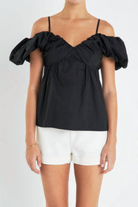 English Factory Victoria Ruched Sleeve Top in black - women's blouse - alternate view