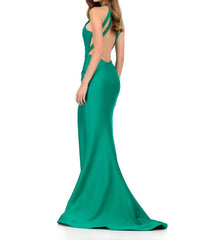 ASHLEYlauren Halter Jersey Gown in emerald - women's dress - detail view