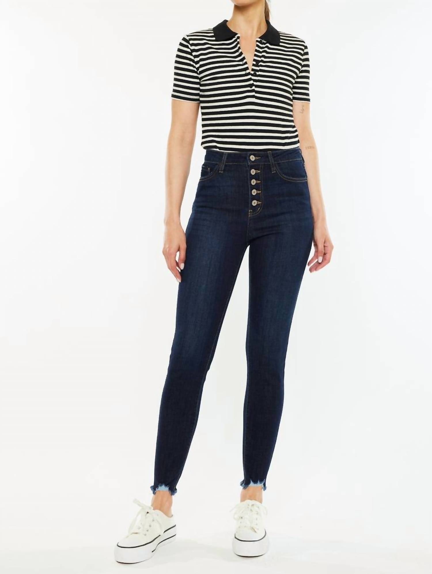 Kancan - High Rise Button Fly Distressed Super Skinny Jeans