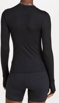 SPLITS59 Louise Rib Long Sleeve Top in black - women's long sleeve top - detail view