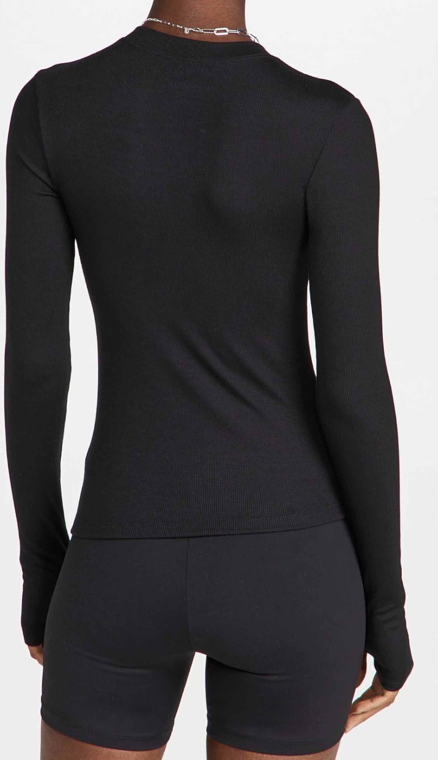 SPLITS59 Louise Rib Long Sleeve Top in black - women's long sleeve top - detail view