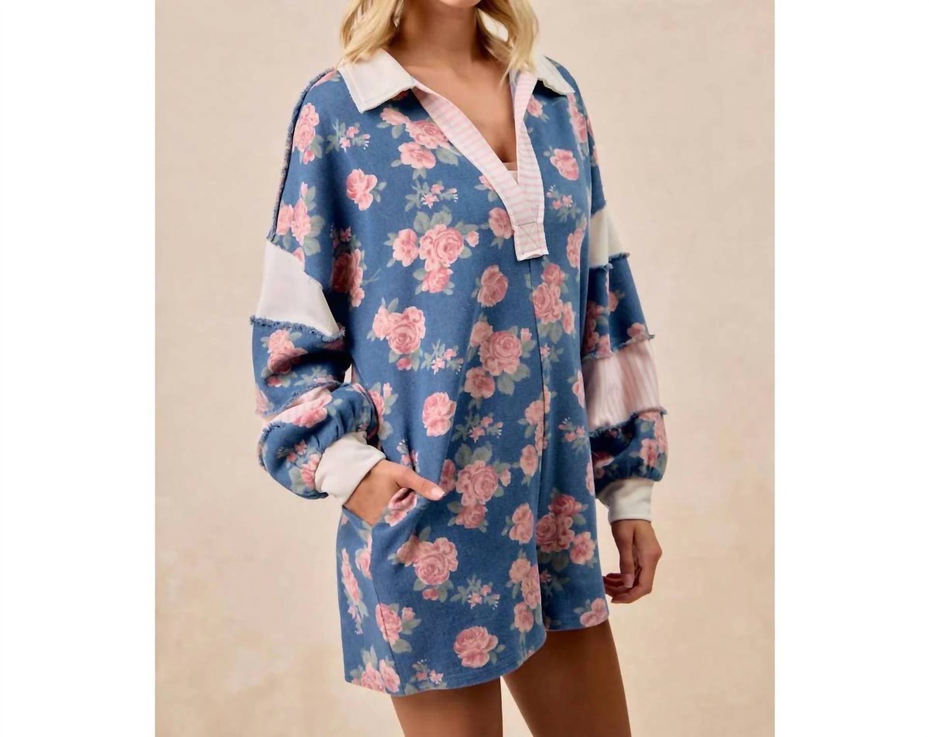 Bibi - Denim Romper With Contrast Collar