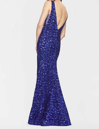 Faviana - Deep V Neck Sequin Prom Dress