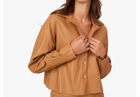Astrid - Faux Leather Button Front Shirt