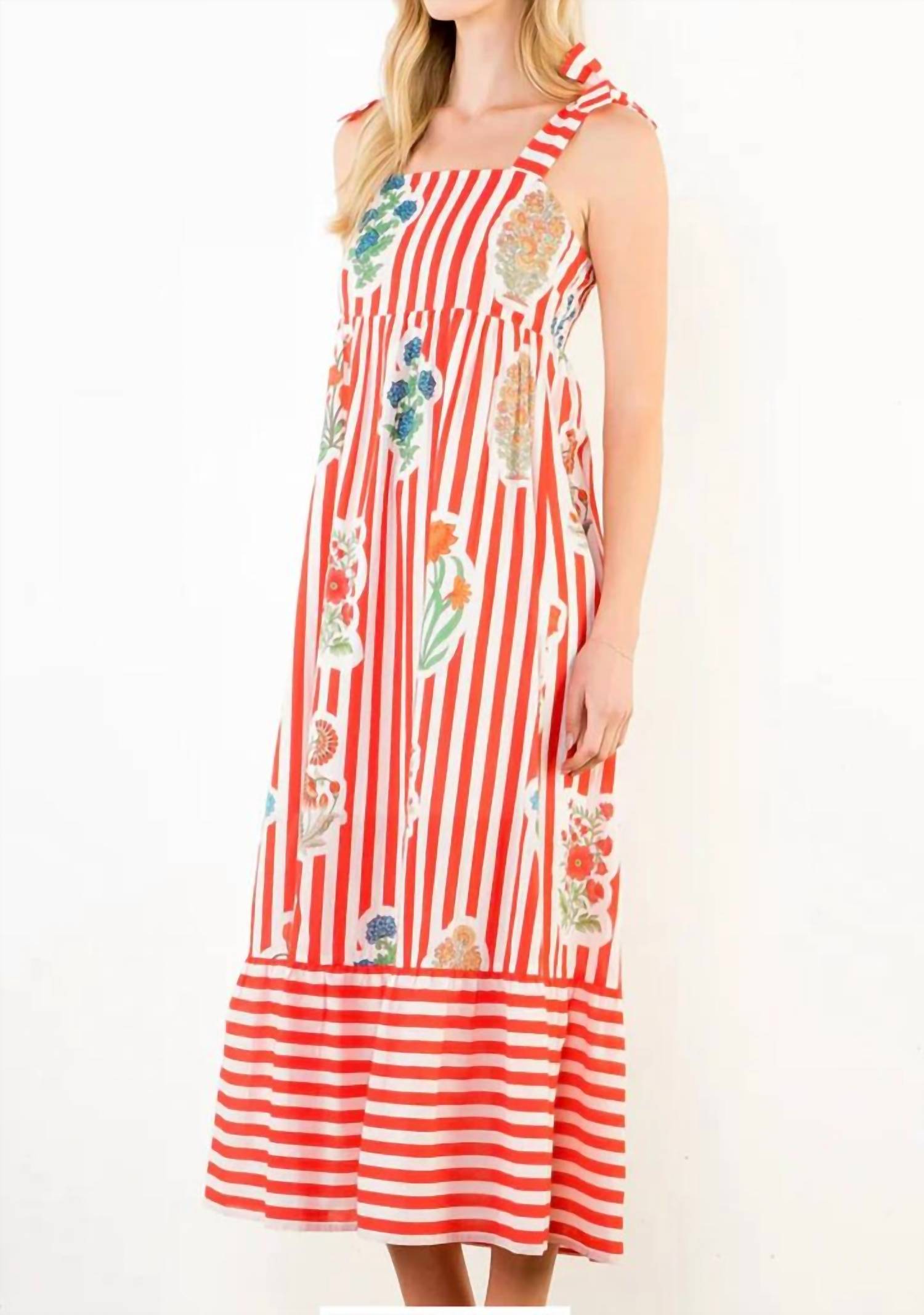 Thml - Striped Shoulder Tie Midi Dress