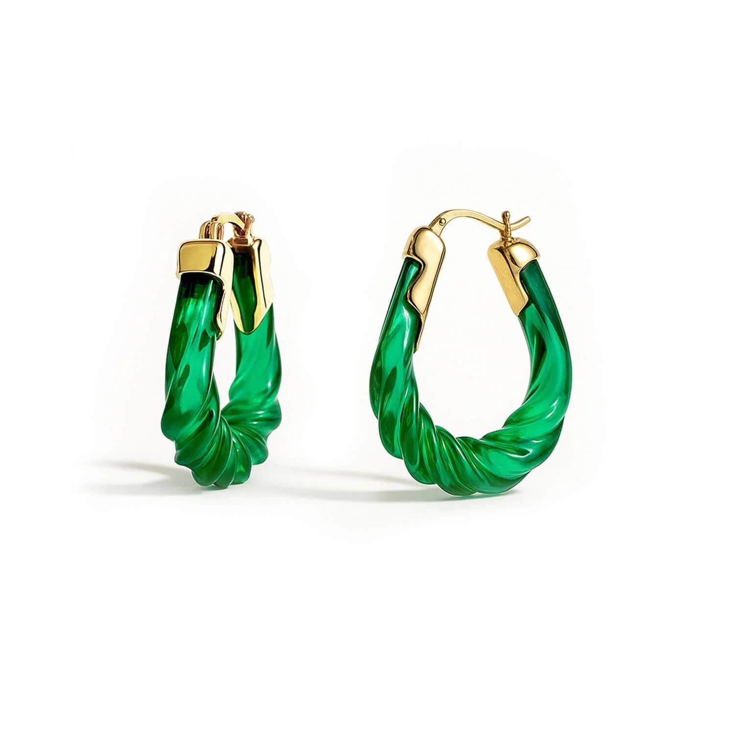 Gold & Honey - Women's Rope Twist Oval Lucite Birthstone Hoop Earrings