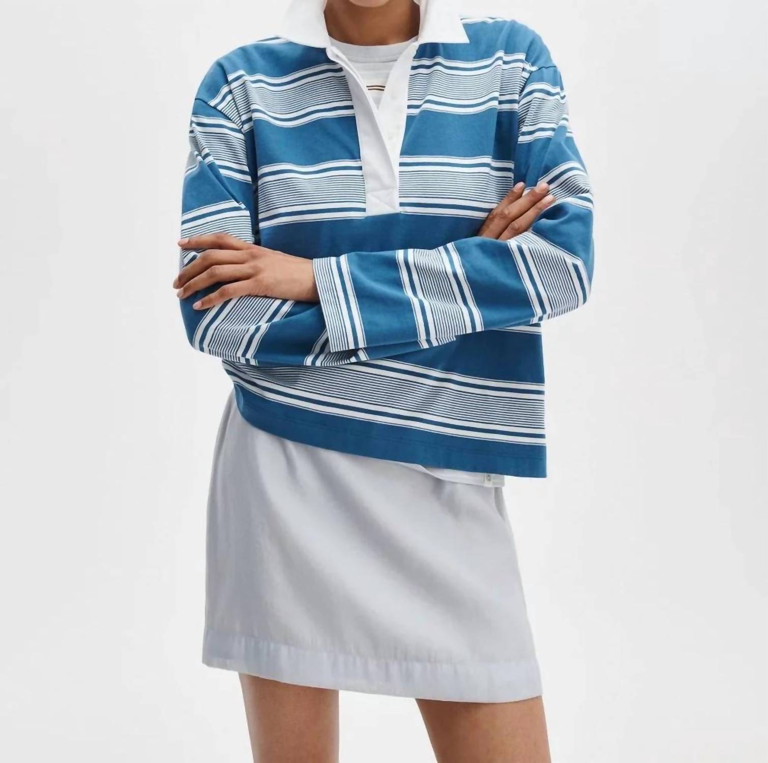 Rag & Bone - Kelly Boxy Striped Long-Sleeve Polo