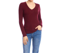 Karen Kane Long Sleeve Ribbed V-neck Top - Petite in wine - women's long sleeve top
