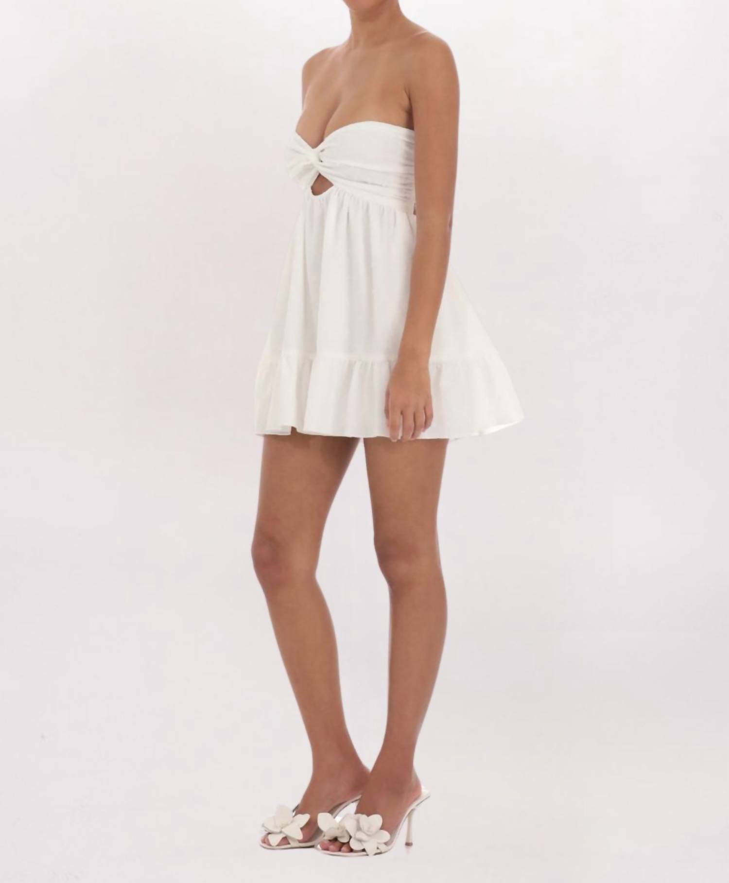 Lucy in the Sky Swiss Dot Twist Front Mini Dress in the sky swiss dot twist front mini dress in white - women's dress - detail view