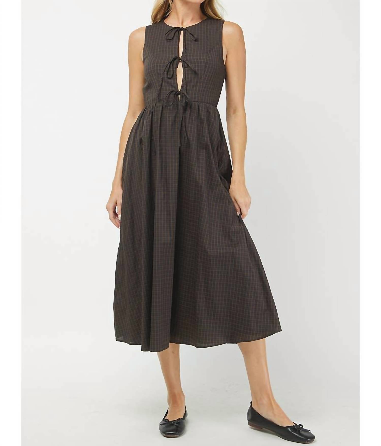 Needii - Pearl Gingham Tie Top Tank Midi Dress