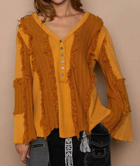 Pol - Flare Sleeve Contrast Panels V-neck Knit Top