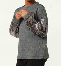 Hayden La - Sequin Sleeve Metallic Rib Long Sleeve Top