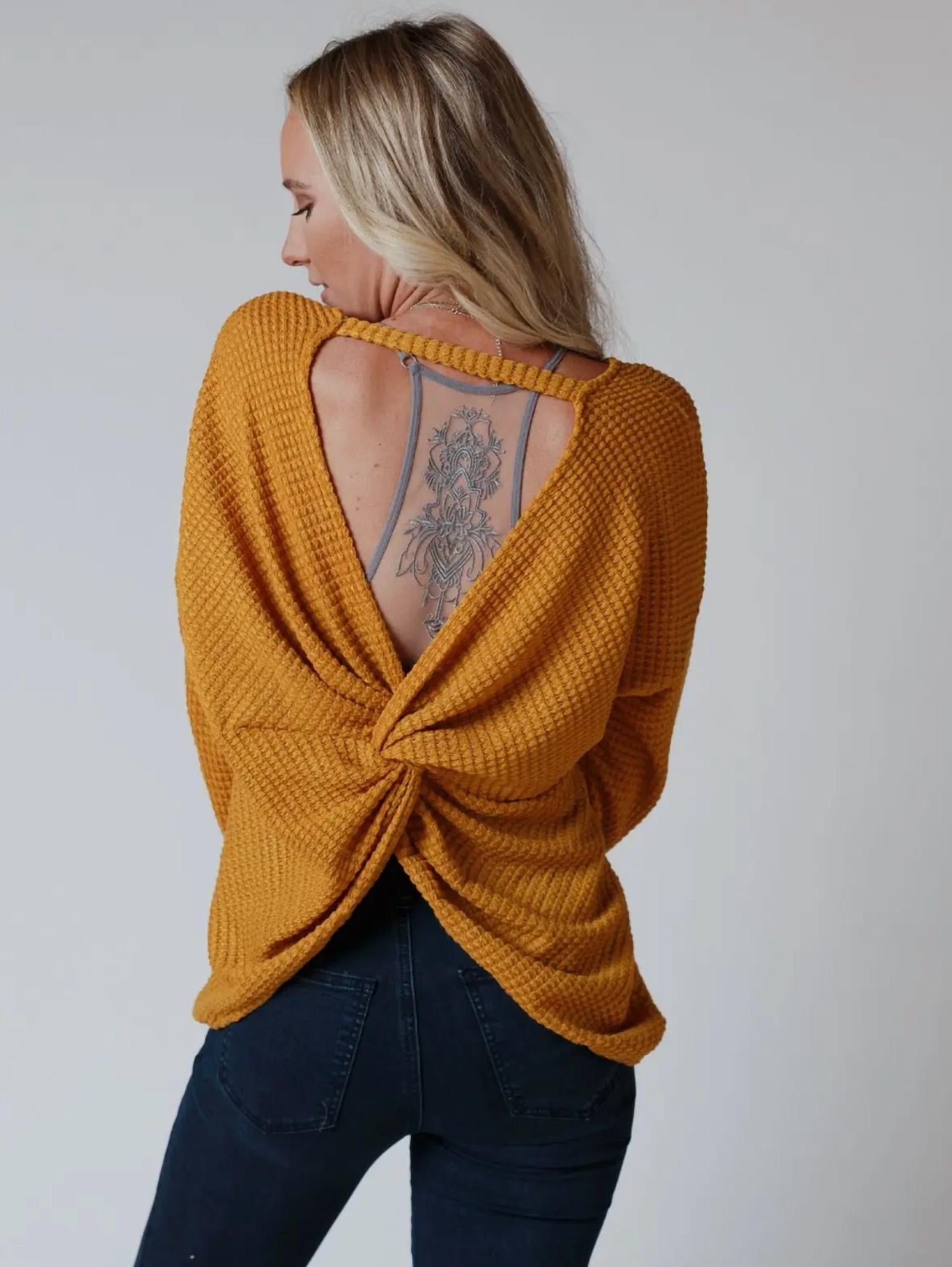 Three Bird Nest - Flattering Open Back Thermal Knit Top