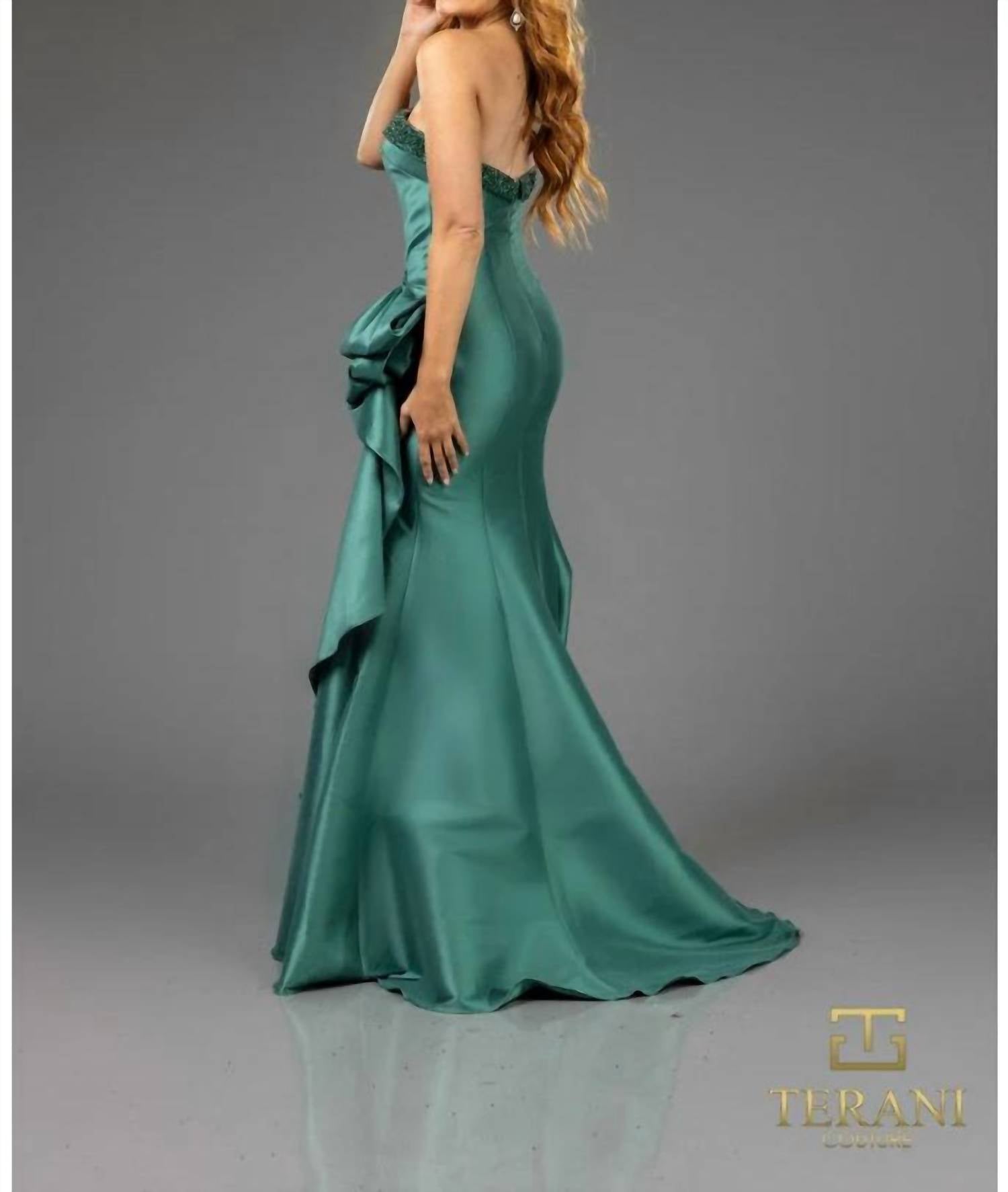 Terani Couture - Glamorous Evening Strapless Beaded Long Stretch Mikado Dress