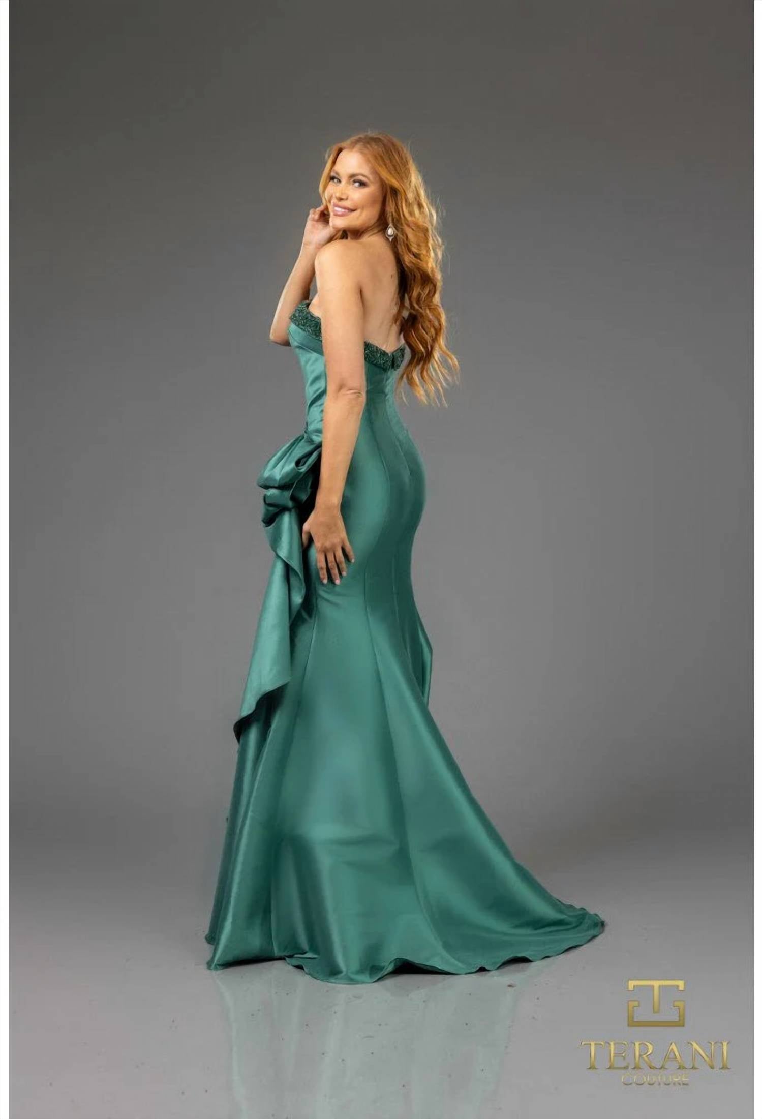 Terani Couture - Glamorous Evening Strapless Beaded Long Stretch Mikado Dress