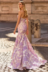 Sherri Hill Floral Brocade Strapless Prom Dress in lilac - women's dress - alternate view