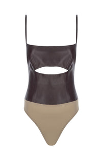 CUTOUT LEATHER BODYSUIT