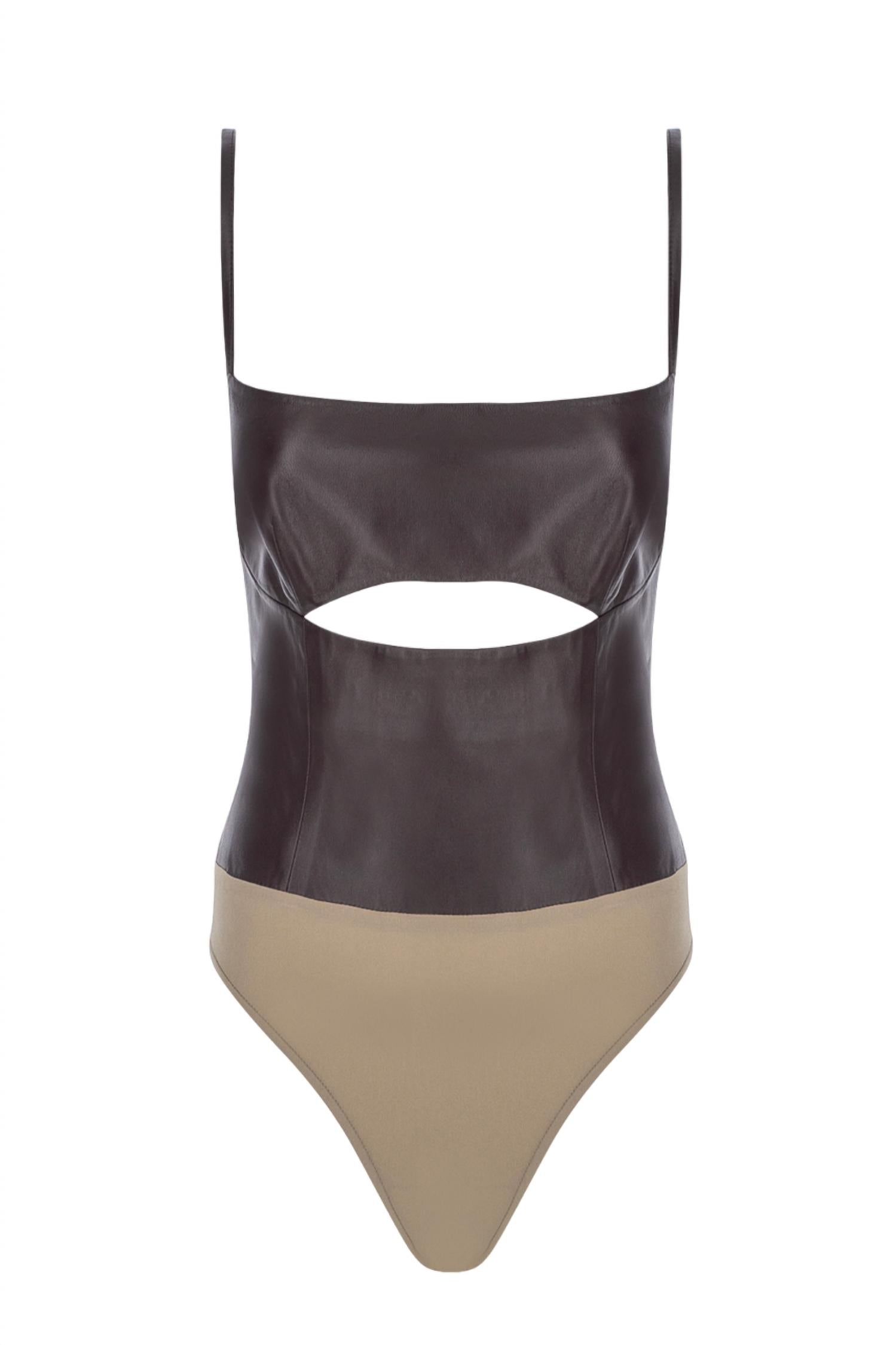CUTOUT LEATHER BODYSUIT