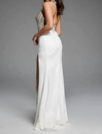 JOVANI Sleeveless Gown With Beaded Bodice Gown in off white - women's dress - detail view