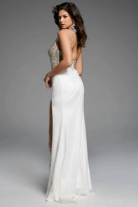 JOVANI Sleeveless Gown With Beaded Bodice Gown in off white - women's dress - alternate view