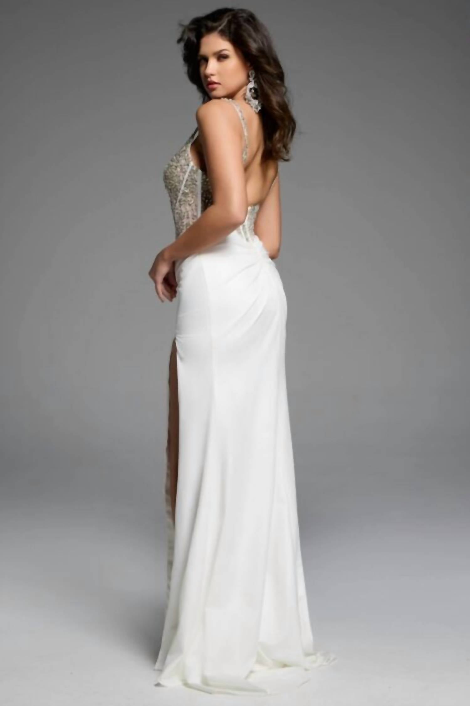 JOVANI Sleeveless Gown With Beaded Bodice Gown in off white - women's dress - alternate view