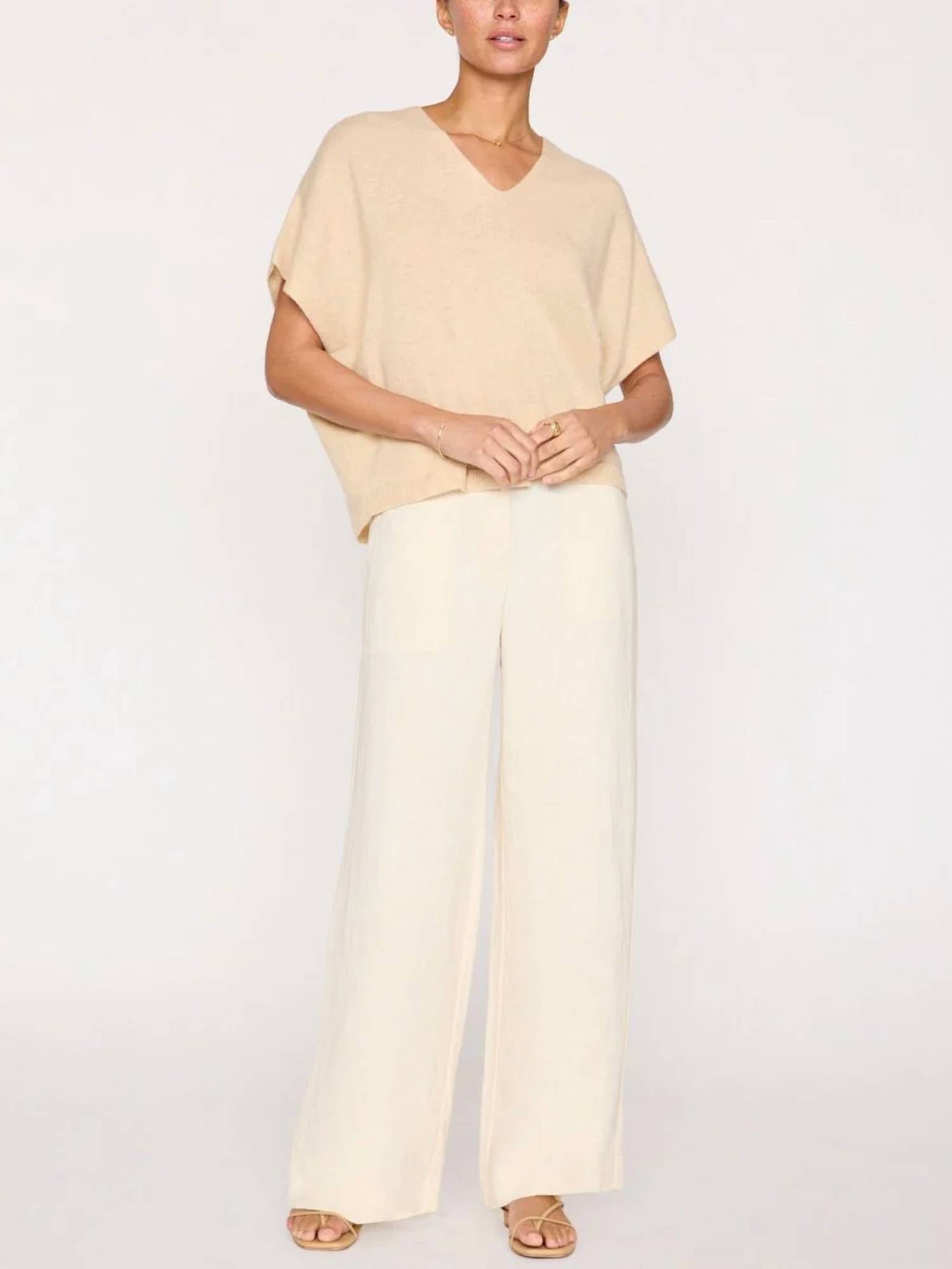 Brochu Walker Ophi Cashmere Vee Sweater in buff - women's sweater - view 5