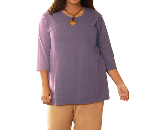 On The Plus Side - Cotton U-Neck 3/4 Sleeve Tee - Plus