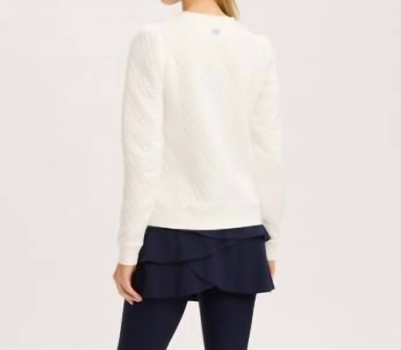Renwick Puff Sleeve Quilted Pullover in white - women's sweater - detail view
