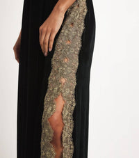 Loretta Caponi - Sabina Sleeveless Tie Shoulder Lace Detail Velvet Dress