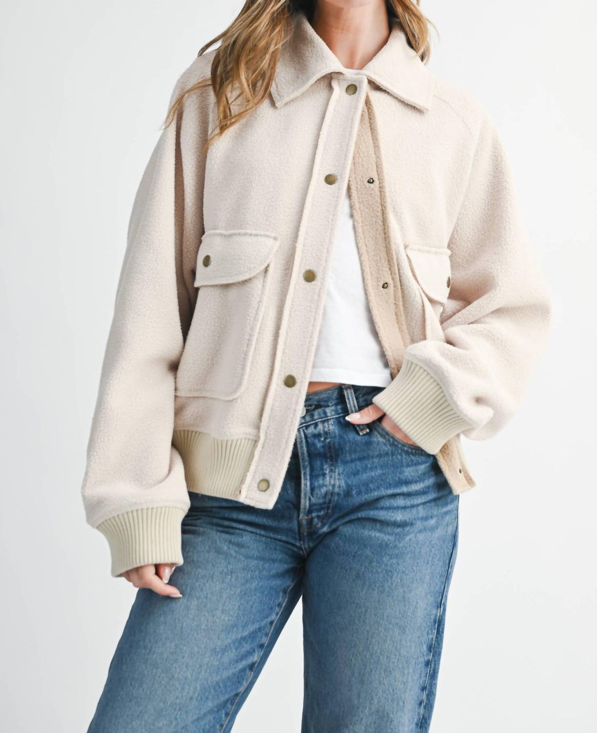 Aemi + Co - Cropped Button-Up Fleece Jacket