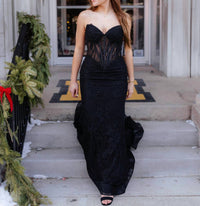 Sherri Hill Strapless Fitted Hot Fix Lace Prom Dress in black - women's dress