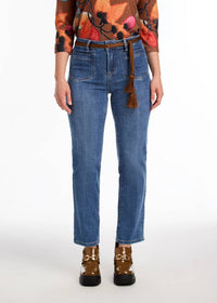 FDJ Olivia Pencil Ankle Denim With Removable Belt Jeans in medium blue wash - women's jeans