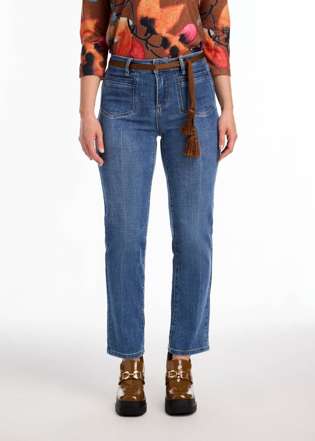 FDJ Olivia Pencil Ankle Denim With Removable Belt Jeans in medium blue wash - women's jeans