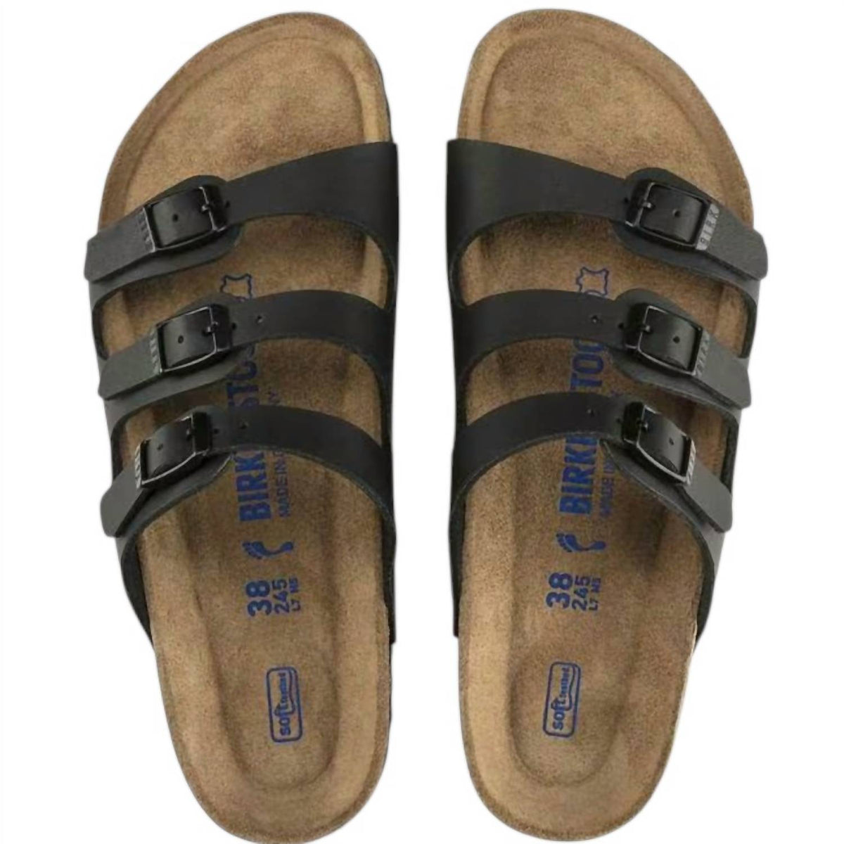 BIRKENSTOCK Women's Florida Soft Foot Bed Oiled Leather Sandals in black - women's sandal - detail view