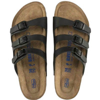 BIRKENSTOCK Women's Florida Soft Foot Bed Oiled Leather Sandals in black - women's sandal - detail view