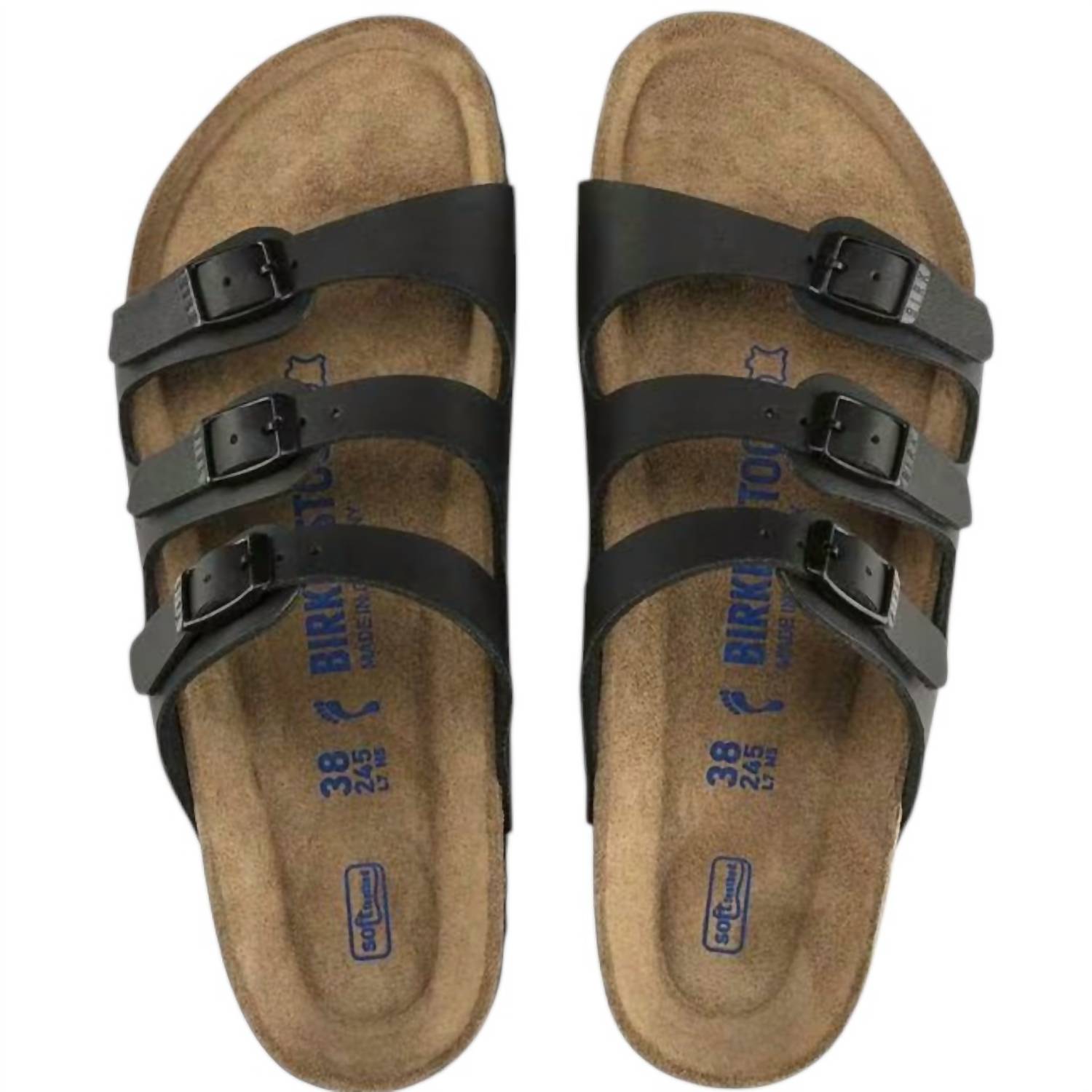 BIRKENSTOCK Women's Florida Soft Foot Bed Oiled Leather Sandals in black - women's sandal - detail view