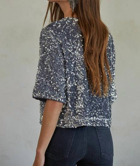 By Together - Sequin Velvet Round Neck Short Sleeve Top