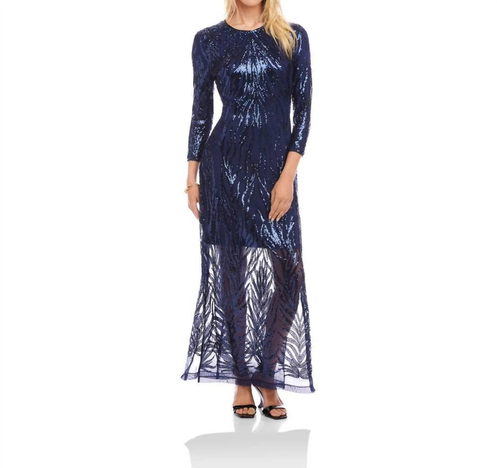 Karen Kane - 3/4 Sleeve Sequin Side Slit Dress
