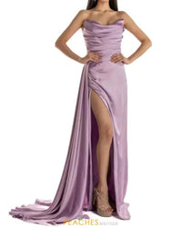 Tarik Ediz - Strapless Draped Cowl Satin High Slit Gown
