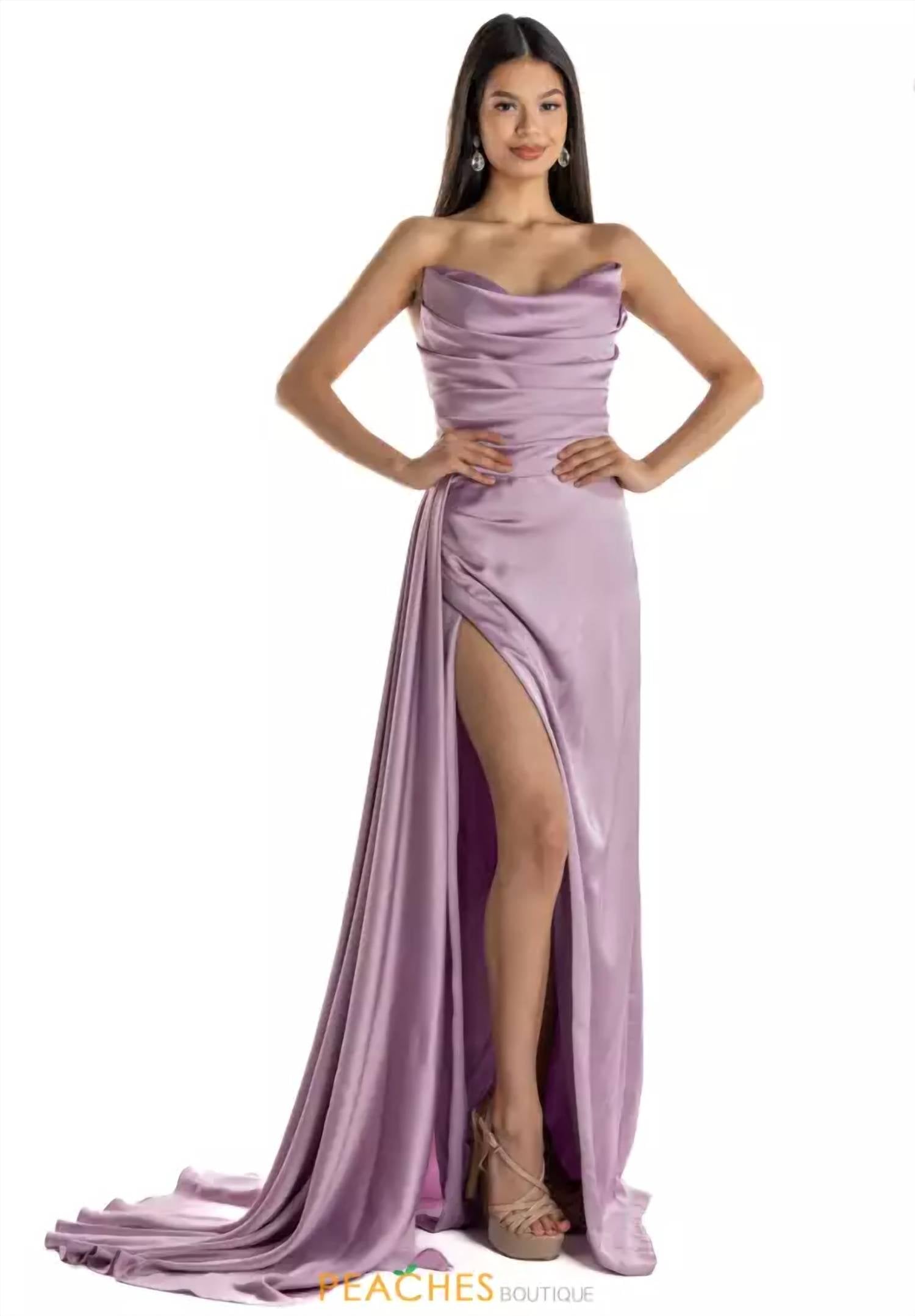 Tarik Ediz - Strapless Draped Cowl Satin High Slit Gown