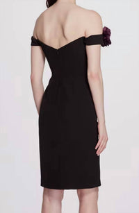 OFF SHOULDER DRAPED COCKTAIL DRESS