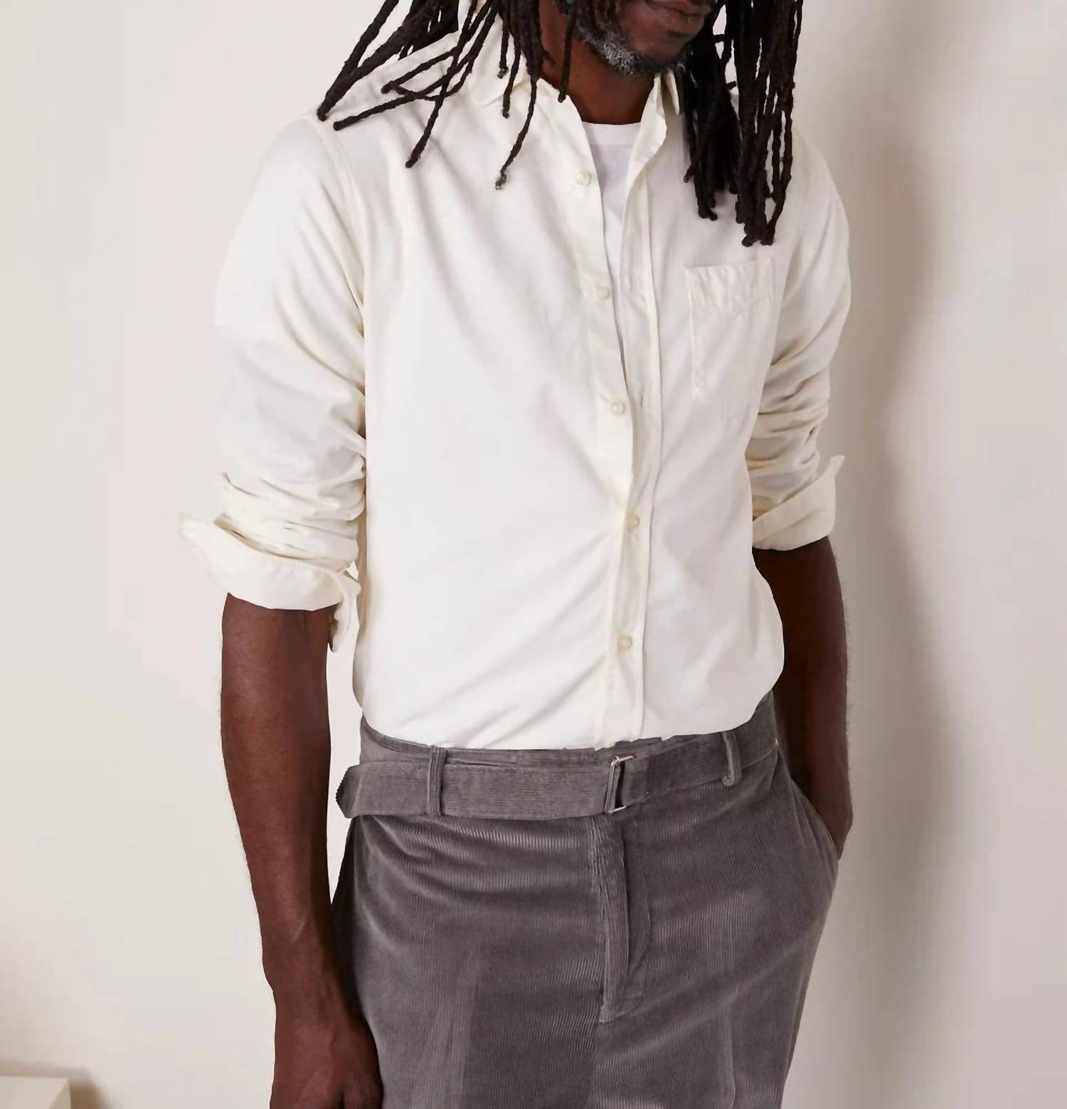 Officine Générale Lipp Cotton Corduroy Shirt in ecru - men's shirt - detail view