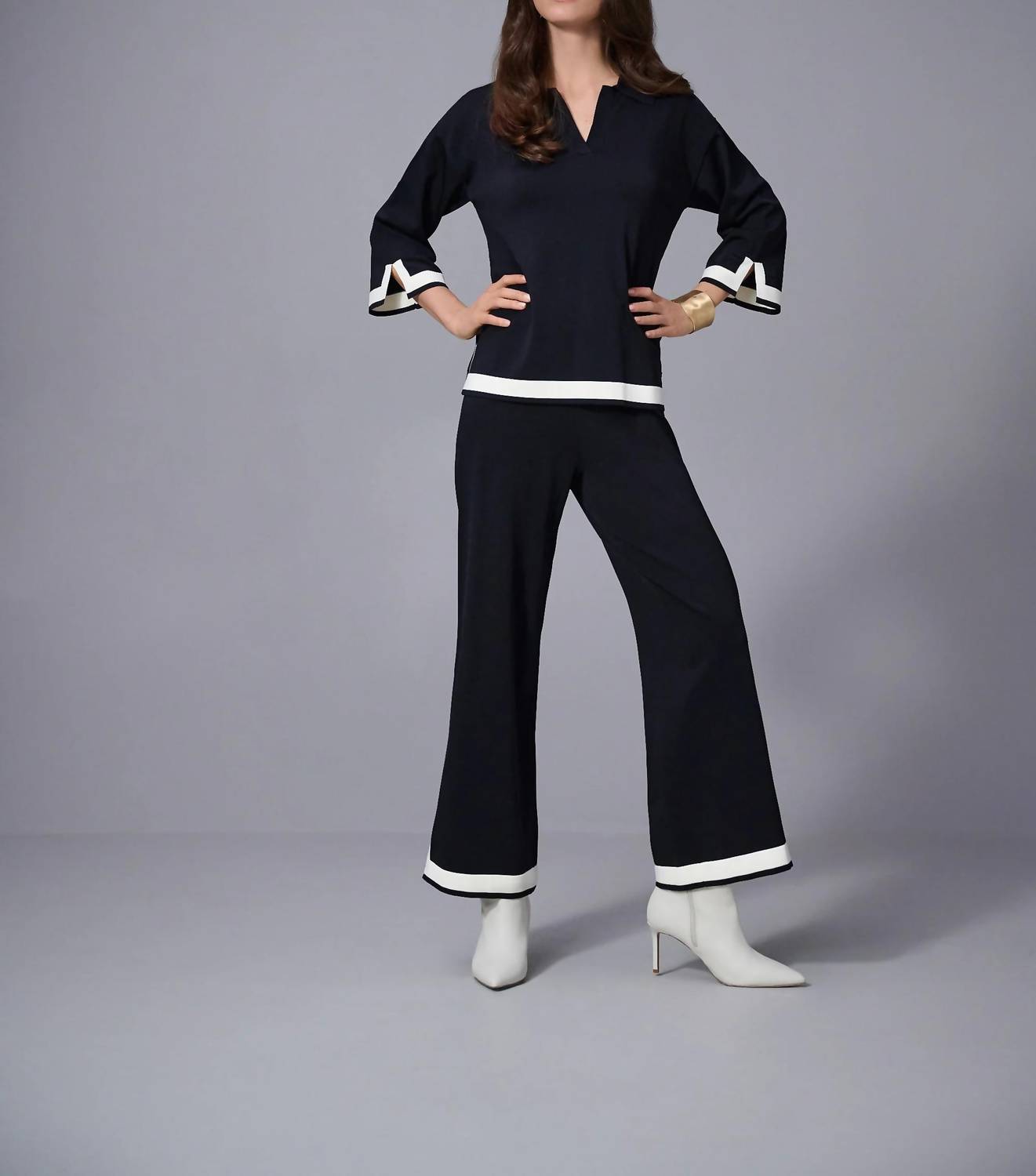 Joseph Ribkoff - Color Block Knit Wide Leg Pants