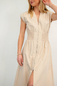Glam - Madelyn Deep V Zipper Front Midi Dress