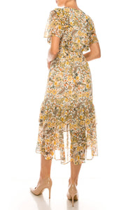 Donna Morgan - Floral Print Short Sleeve Midi Dress