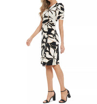 London Times - Printed Round-neck Ruched A-line Dress