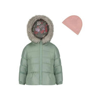 Weather Tamer - Girls' Faux Trim Jacket And Fleece Beanie Set
