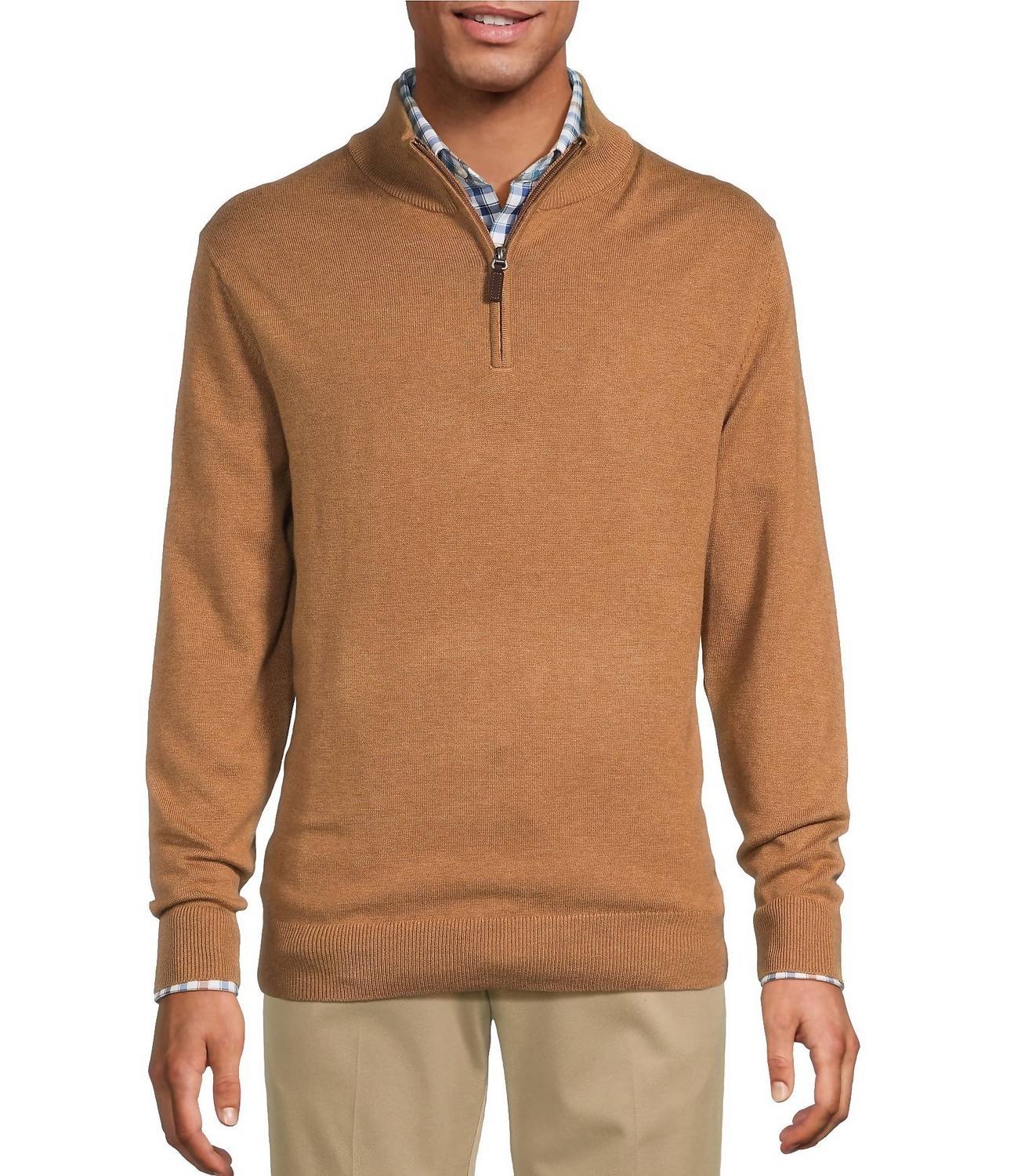 Roundtree & Yorke Quarter Zip Sweater in brown - men's sweater