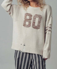 Urban Daizy - Varsity 80 Distressed Knit Pullover Sweater